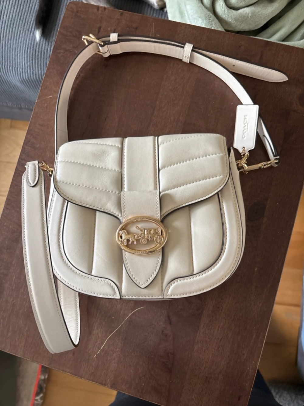 Coach Horse & Carriage Saddle Bag Crossbody Chalk Ivory Leather